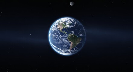 Fototapeta premium Earth View From Space with Moon and Stars in Dark Cosmos