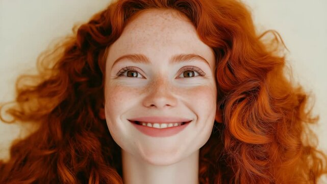 A woman with red hair and a red face. She is sleeping. The hair is long and curly