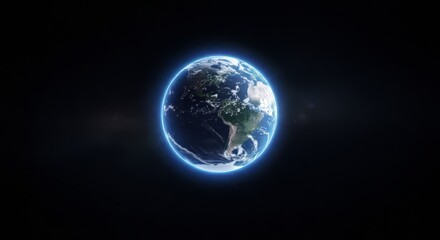 Planet Earth Rotating in Space with Blue Aura Showing Continents