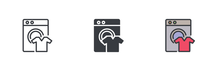 Washing machine with a t-shirt different style icon set