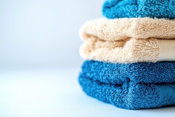 Stacked towels in blue and beige