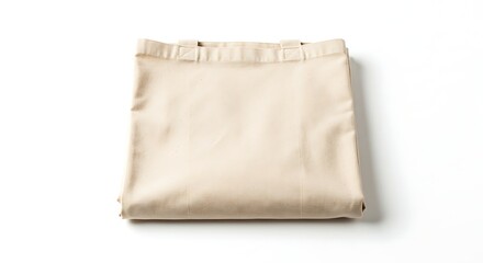 Folded canvas tote bag eco friendly reusable shopping bag mockup on white background studio shot design on transparent background