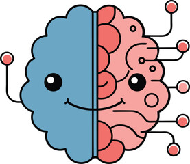 Obraz premium Brain split into halves with distinct emotions artificial intelligence