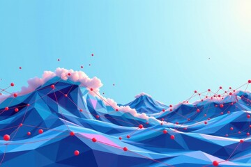 create a vibrant and eye catching low poly abstract scene featuring polygonal waves set against a sky blue background
