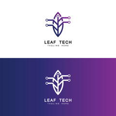 Leaf tech logo icon flat design template