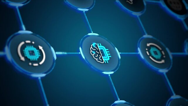 Digital network system technology integration and smart data flow. Looping video and alpha channel for transparent background.