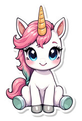 Cute Vector baby pegasus Sticker with Sparkly Eyes on White Background – Kawaii