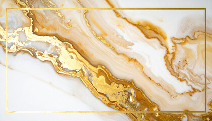 Luxurious golden and white marble frame background with elegant abstract texture, showcasing rich patterns and sophisticated design that evokes sense of opulence and beauty