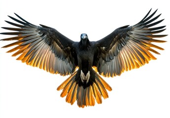 Naklejka premium Majestic Bird of Prey with Stunning Black and Orange Wings Spreading Elegantly in Flight