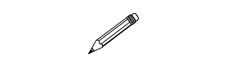 Thick line doodle of a pencil tilted at an angle on white background