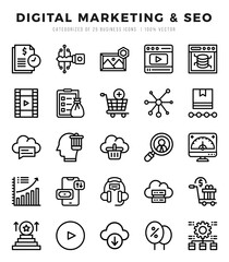 Digital Marketing & SEO Icon Pack 25 Vector Symbols for Web Design.