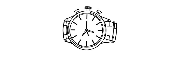 Thick line doodle of a wristwatch showing time on white background