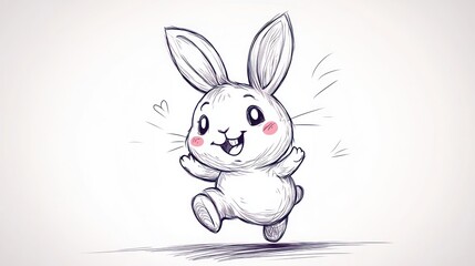 Fototapeta premium Cute cartoon rabbit sketch, playful, happy expression