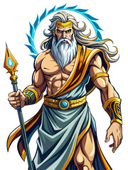 perfact god Zeus , JoJo style art,full body , full color  , realistic , white background