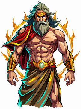 perfact god Zeus , JoJo style art,full body , full color  , realistic , white background