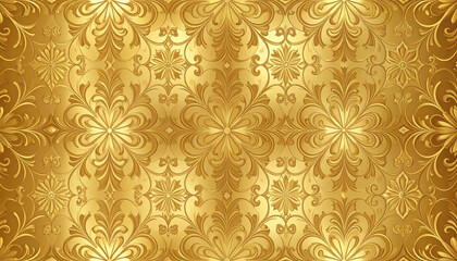 Fototapeta premium Elegant gold foil texture featuring intricate floral patterns and shimmering metallic details, creating luxurious and sophisticated appearance. This design is perfect for various decorative