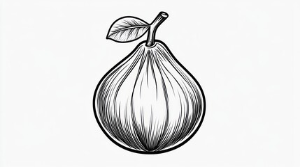 Detailed line drawing of a fig fruit