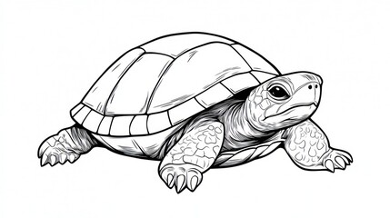 Naklejka premium Detailed Line Art Turtle, Side Profile, White Background, Stock Illustration