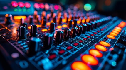 Audio mixing console close-up