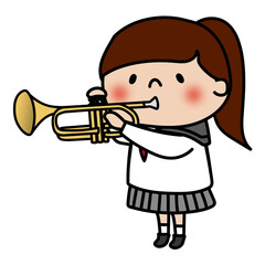 トランペットを吹く女子中学生