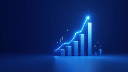 A futuristic and dynamic visualization of a bar graph with upward-trending data, accompanied by glowing arrows and lines, symbolizing growth, innovation, and success.