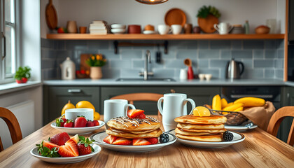 Delicious Pancake Breakfast with Strawberries and Berries