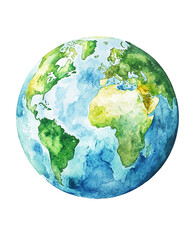 Watercolor Earth Globe Painting on Transparent Background, PNG
