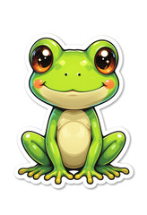 Cute Vector frog Sticker with Sparkly Eyes on White Background &ndash; Kawaii