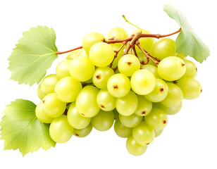Close-up of a Delicious Bunch of Green Grapes with Leaves