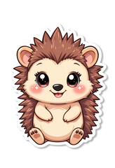 Fototapeta premium Cute Vector hedgehog Sticker with Sparkly Eyes on White Background – Kawaii