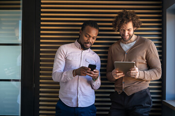 Happy software developers working on meeting, Programming advanced code artificial intelligence.