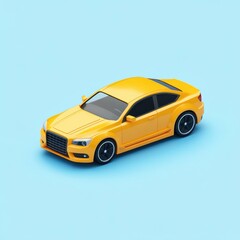 Bright yellow toy car on blue background representing playful design and creativity