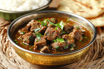 Delicious Indian Lamb Curry with Rice and Naan Bread