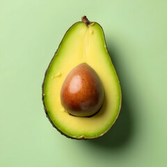 sliced avocado fruit, showing creamy green flesh and brown seed, healthy organic tropical food, closeup, high-resolution image for culinary and nutrition themes