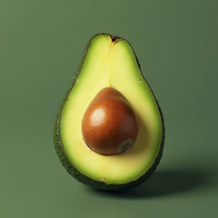 sliced avocado fruit, showing creamy green flesh and brown seed, healthy organic tropical food, closeup, high-resolution image for culinary and nutrition themes