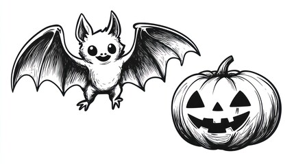 Naklejka premium Halloween bat and pumpkin graphic illustration