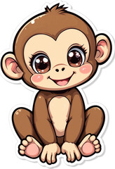 Naklejka premium Cute Vector monkey Sticker with Sparkly Eyes on White Background – Kawaii