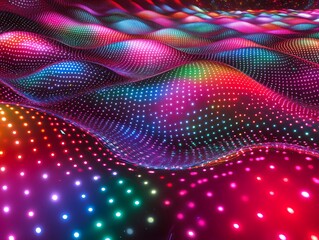 Dynamic, colorful LED light display with undulating texture.