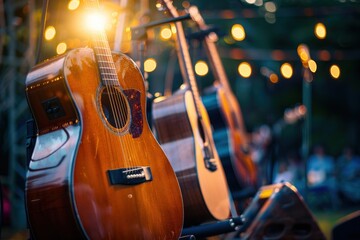 Obraz premium Acoustic Guitars at Sunset Outdoor Concert