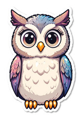 Fototapeta premium Cute Vector owl Sticker with Sparkly Eyes on White Background – Kawaii