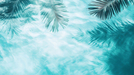 serene view of turquoise water reflecting palm shadows, creating tranquil tropical atmosphere. gentle ripples enhance peaceful vibe, inviting relaxation and escape