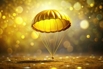 Obraz premium Gold Coin Parachute Bokeh | Isolated Yellow Parachute Falling Gold Coin Illustration