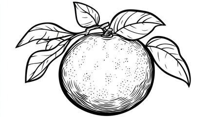 Hand-drawn orange fruit with leaves. Botanical Illustration.  Use for food print design