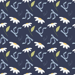 Coquette Seamless Pattern Cherries bow Spring Flower isolated on background.