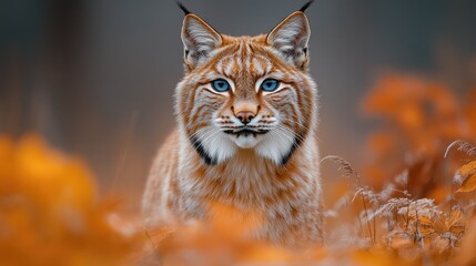 Fototapeta premium Wild lynx in autumnal forest