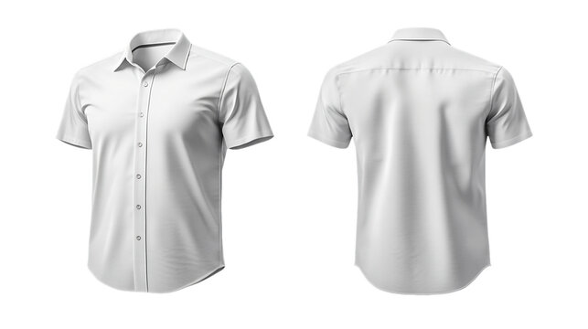 White Short Sleeve Button Down Shirt Mockup: Front and Back Views, PNG