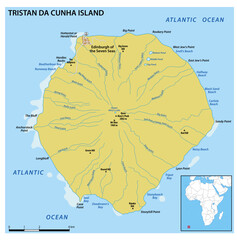 Map Tristan da Cunha Island in the Atlantic Ocean British Overseas Territory