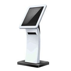 Touch Screen Kiosk Outdoor White Stand 3D Mockup Isolated on Transparent Background