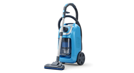 Fototapeta premium Blue bagless vacuum cleaner with hose and floor head