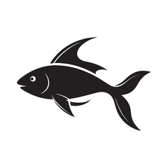 Diving Fish Silhouette with Streamlined Body on White